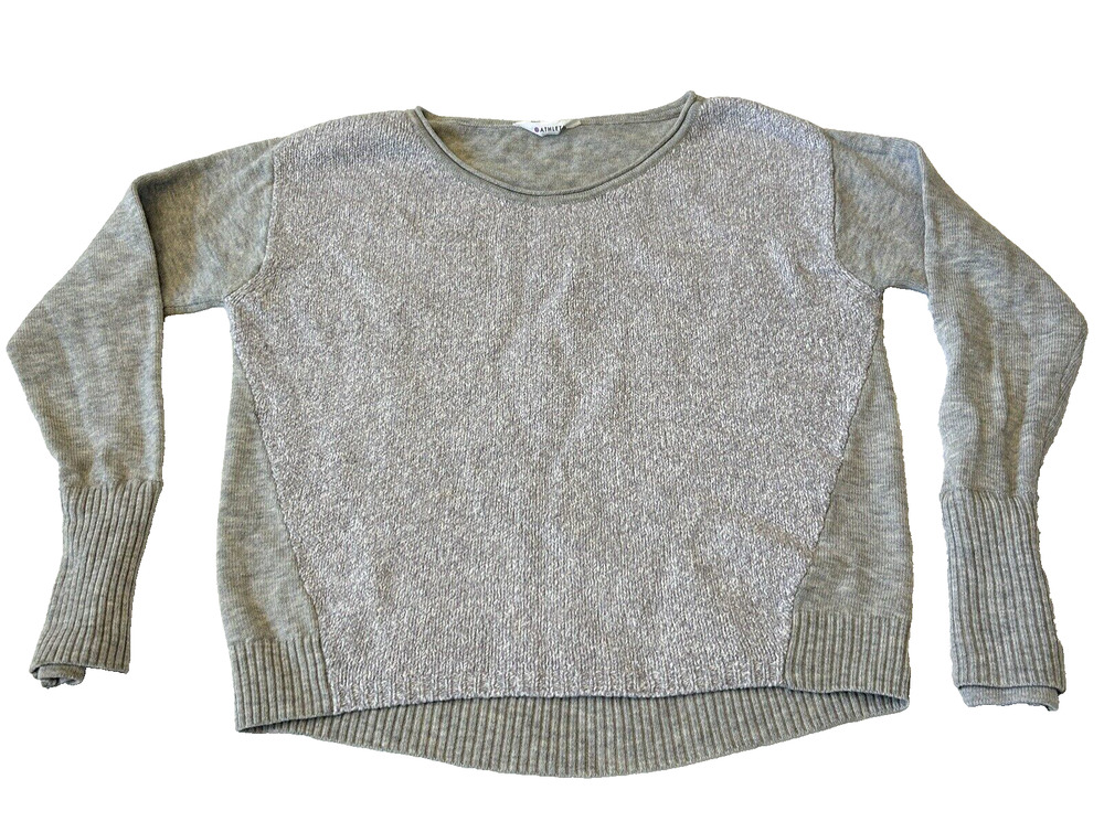 Athleta Women's Mixed Brindle Sweater Sz S Gray Wool Blend Pullover Thumb Holes‎